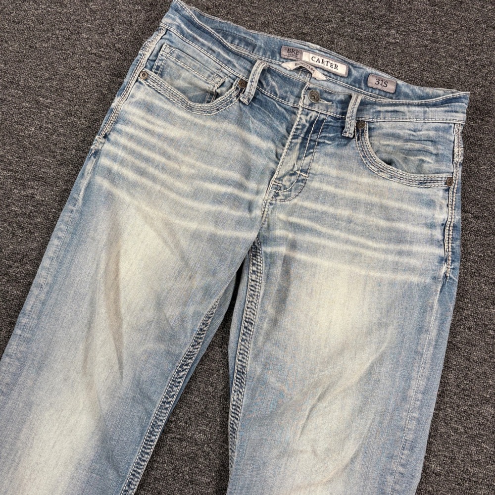 BKE Carter Bootcut Jeans Mens 31S Light Wash Denim Thermolite Stretch